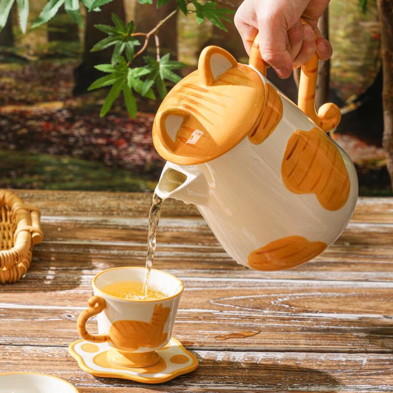 Cute Orange Cat Ceramic Teapot