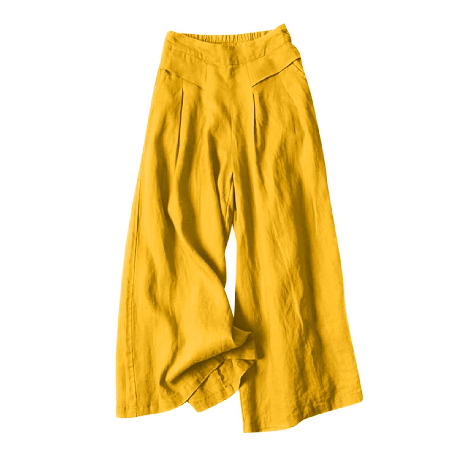 

Модные женские свободные летние тонкие брюки с высокой талией большого размера, повседневные прямые брюки XL жёлтый