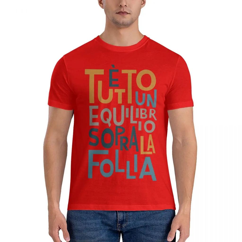 Vintage Lyric Wall Art - Tutto Un Equilibrio Sopra La Follia Men Shirts Vasco Rossi Vintage Tees Short Sleeve Crewneck T-Shirts