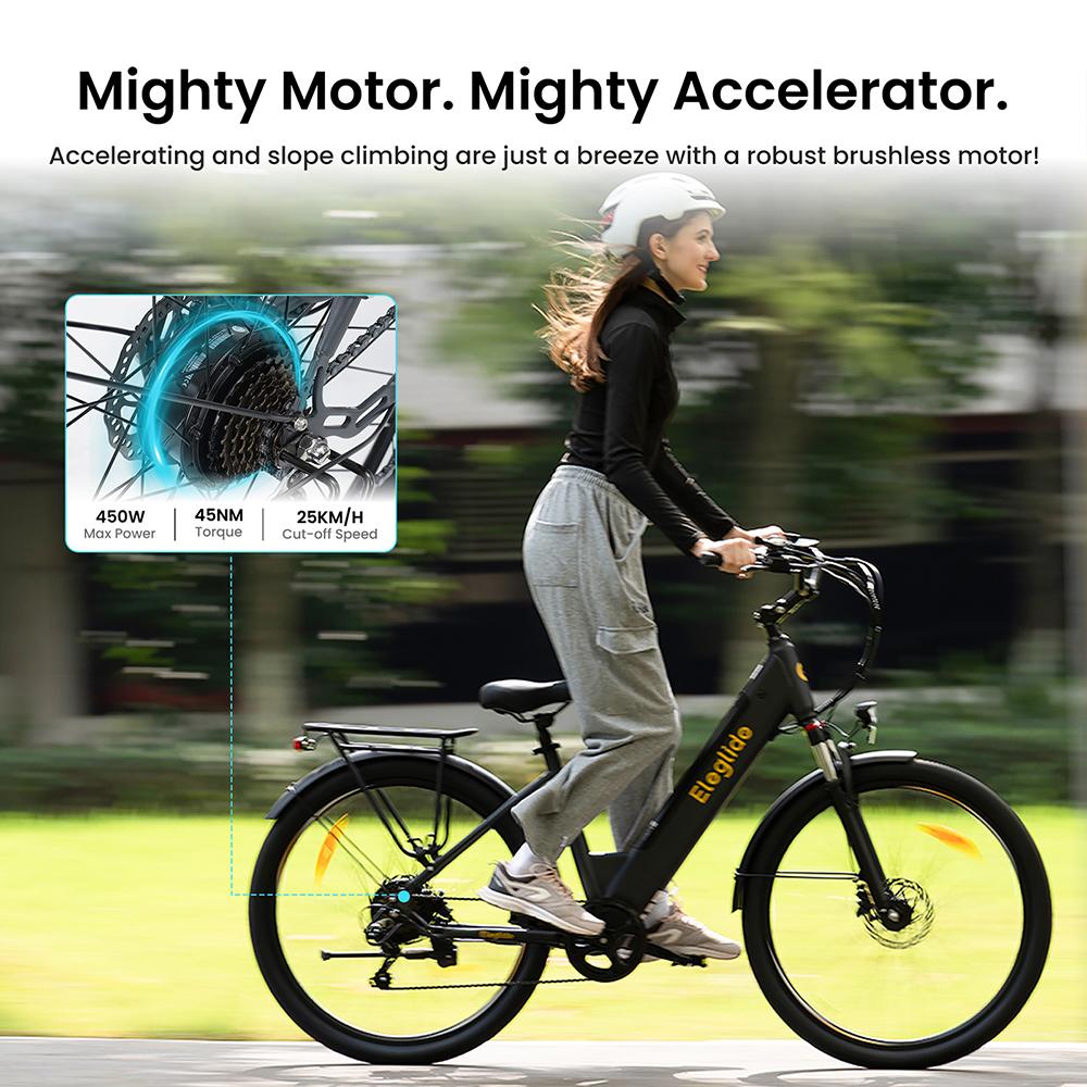 Eleglide T1 Step-Thru Electric Bike – 50Nm Motor, 100km Range, 27.5" CST Tires, Hydraulic Suspension  7-Speed Shimano