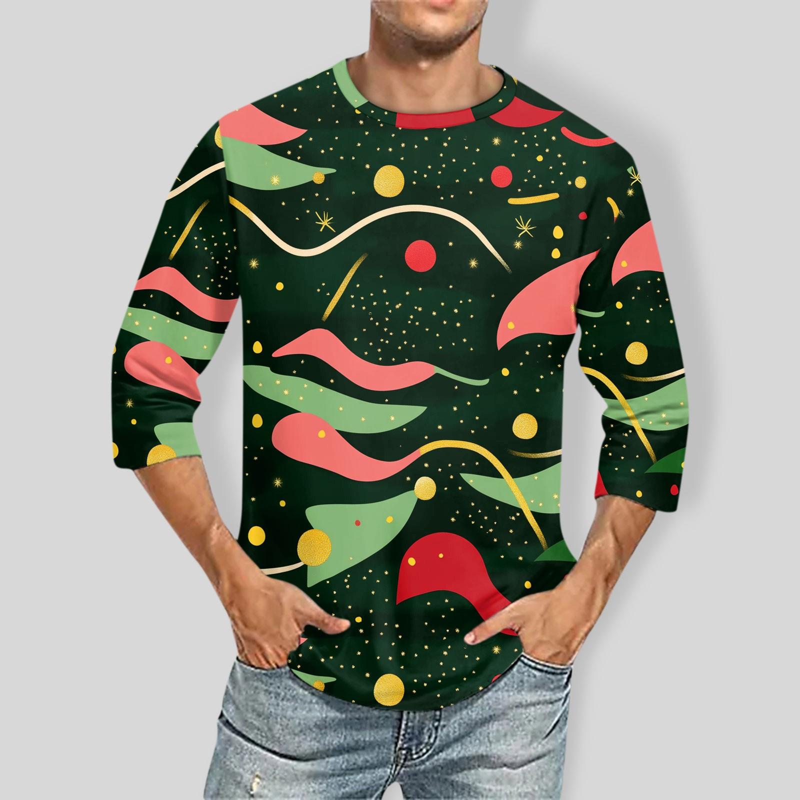 

Мужская футболка с круглым вырезом и рукавом три четверти с рождественским принтом XXXXL