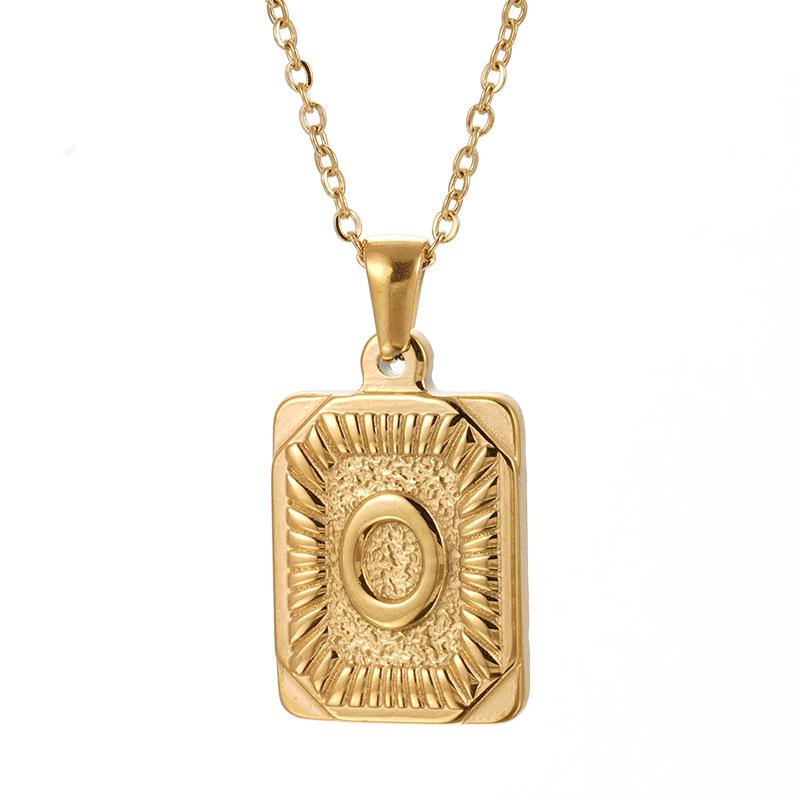 Men's 18K Gold Stainless Steel Square Pendant Necklace with Titanium Steel Uppercase English Letters