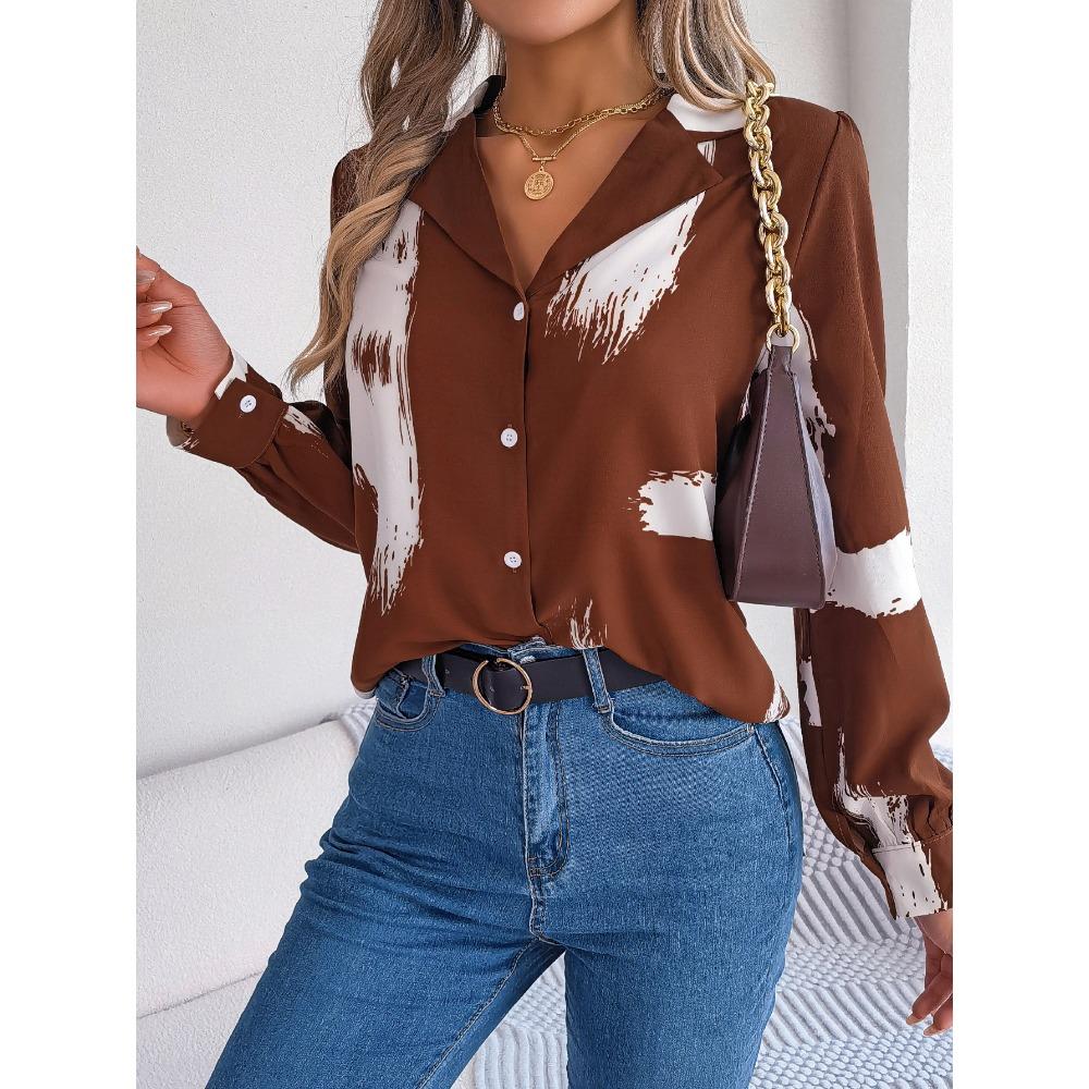 Temperament Contrast Color Striped Suit Collar Long Sleeve Shirt