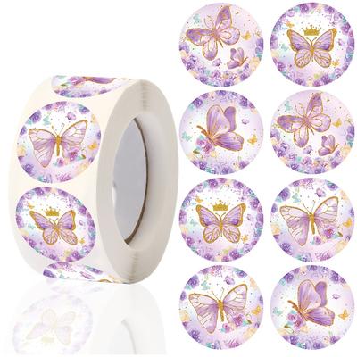 500 pièces Autocollants Scellants Floraux Papillon Violet Décorations Fête Joyeux Anniversaire Cadeaux Filles Étiquettes Sac Boîte Autocollants Papeterie