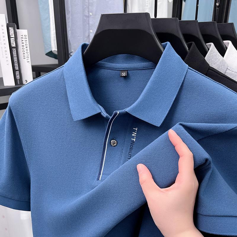 Sommar Herr Pikétröja Kort Ärm Krage Ledig Affär Hals Bomulls T-shirt Herr