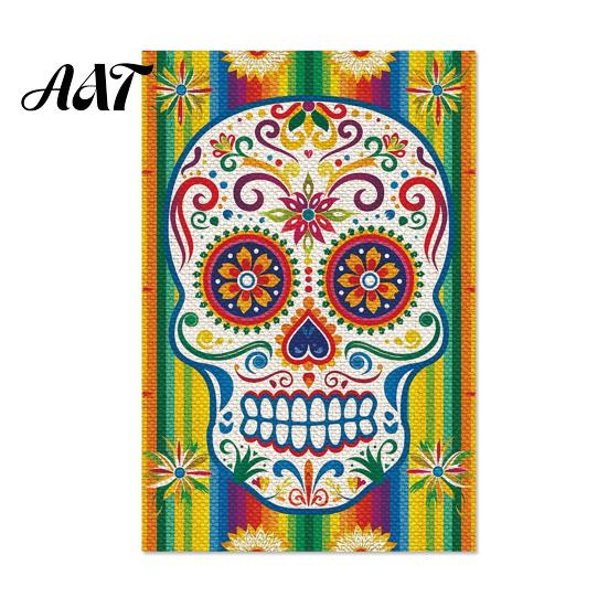 Bandiere da Giardino Giorno dei Morti, 12x18 Pollici Teschio Floreale Segni Decorativi per Cortile Scheletro Gotico Messicano Fiori Scheletrici Stendardo in Juta Double-Sided per Patio,