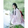 Lila Hanfu für Damen, Chinesischer Wei Jin Dynastie Stil Großärmeliges Hemd Kreuzkragen Set für Damen