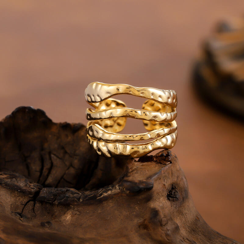 Stainless Steel Multi Layer Hollow Wide Rings for Women Men Classic Retro Texture Chunky Opening Rings Party Jewelry Accessories
