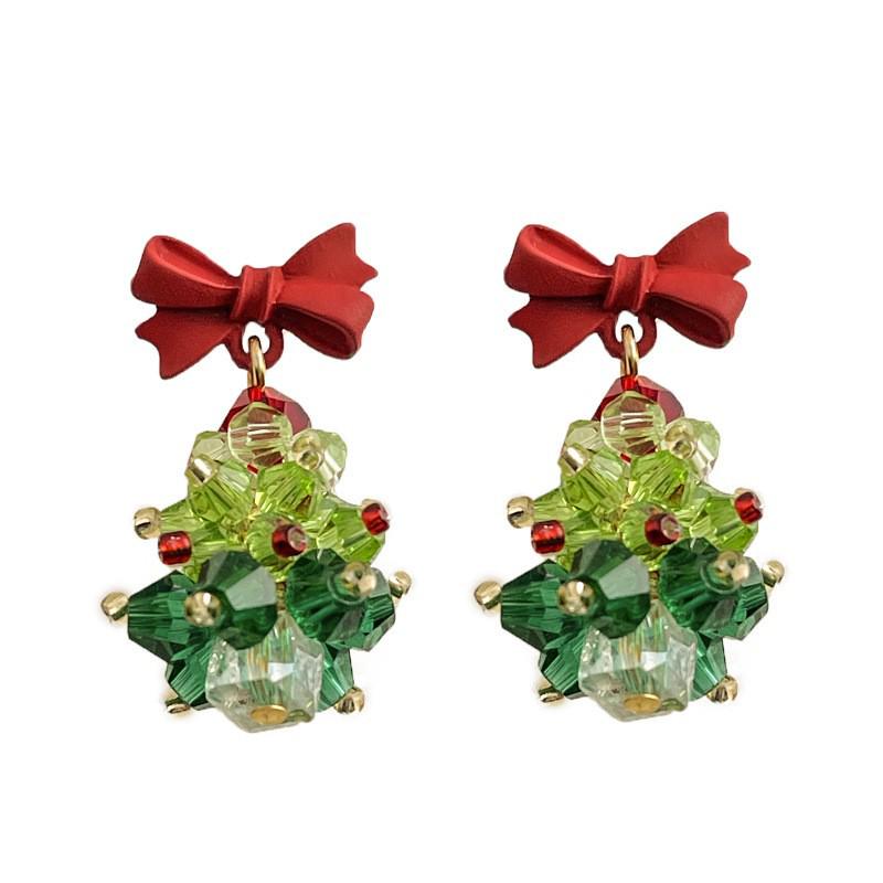 Childlike Christmas Bow Tree Earrings - Creative Handmade Style for Women