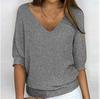 2026 Women's Solid Color Round Neck Knitwear Three-Quarter Sleeve Top
