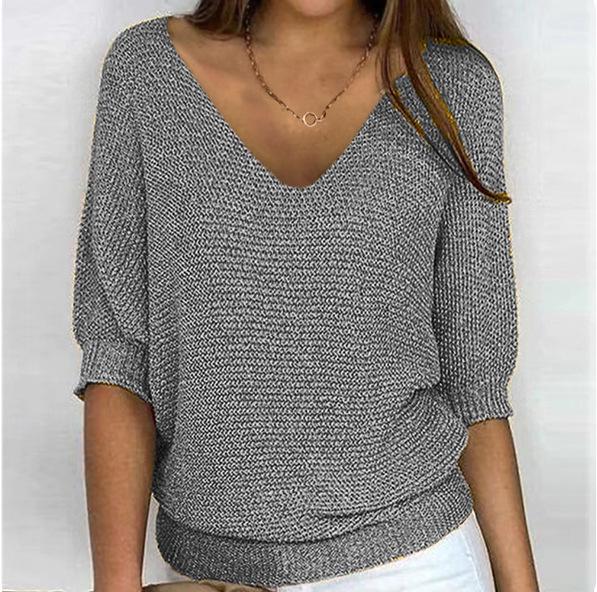 2026 Women's Solid Color Round Neck Knitwear Three-Quarter Sleeve Top