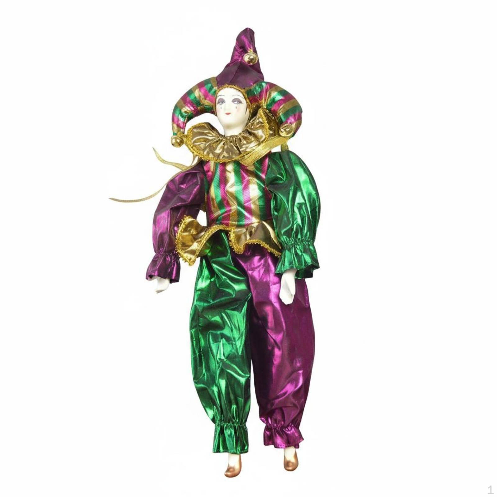 Porcelain Clown Doll Decorative Display Piece Pierrot Colorful Costume Figurine