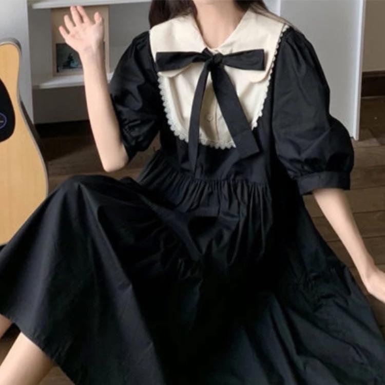 Women Lolita Dress Kawaii Elegant Vintage Dresses Sweet Cute Puff Sleeve Preppy Style Sundress Fashion Robe