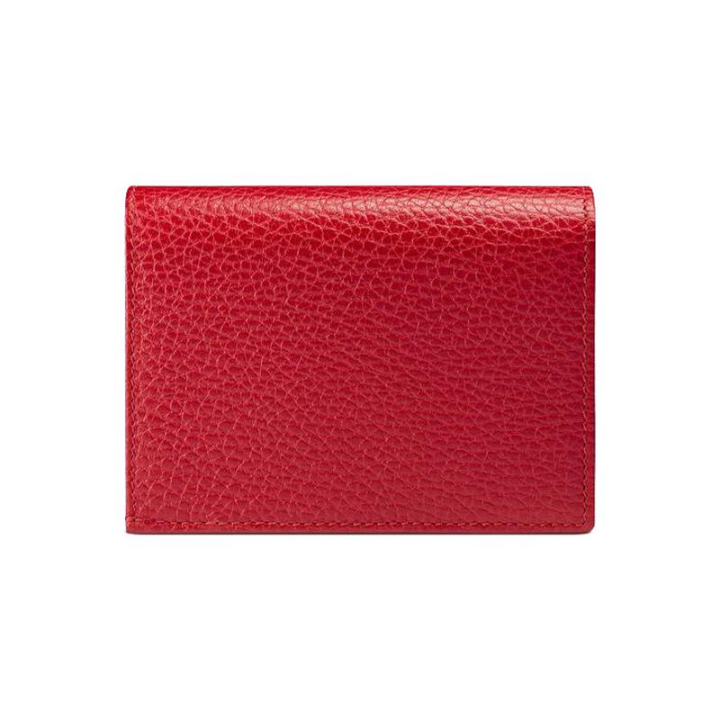 Gucci GG Marmont Gold Label Logo Bi-fold Flap Leather Card Holder Women's Red