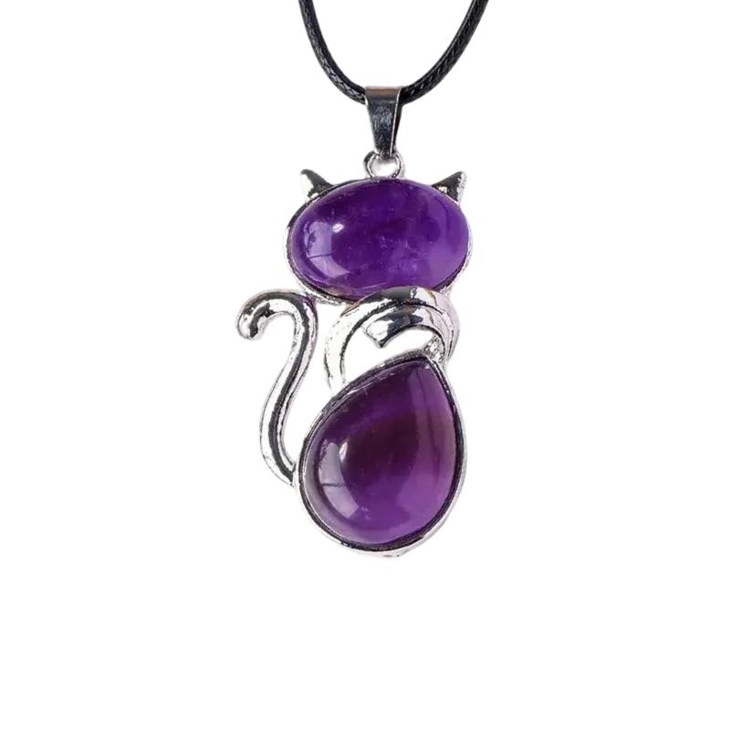 Natural Crystal Cats Pendant Necklace Delicate Crystal Cats Pendant Necklace with Spiritual Symbolism for Fashionistas