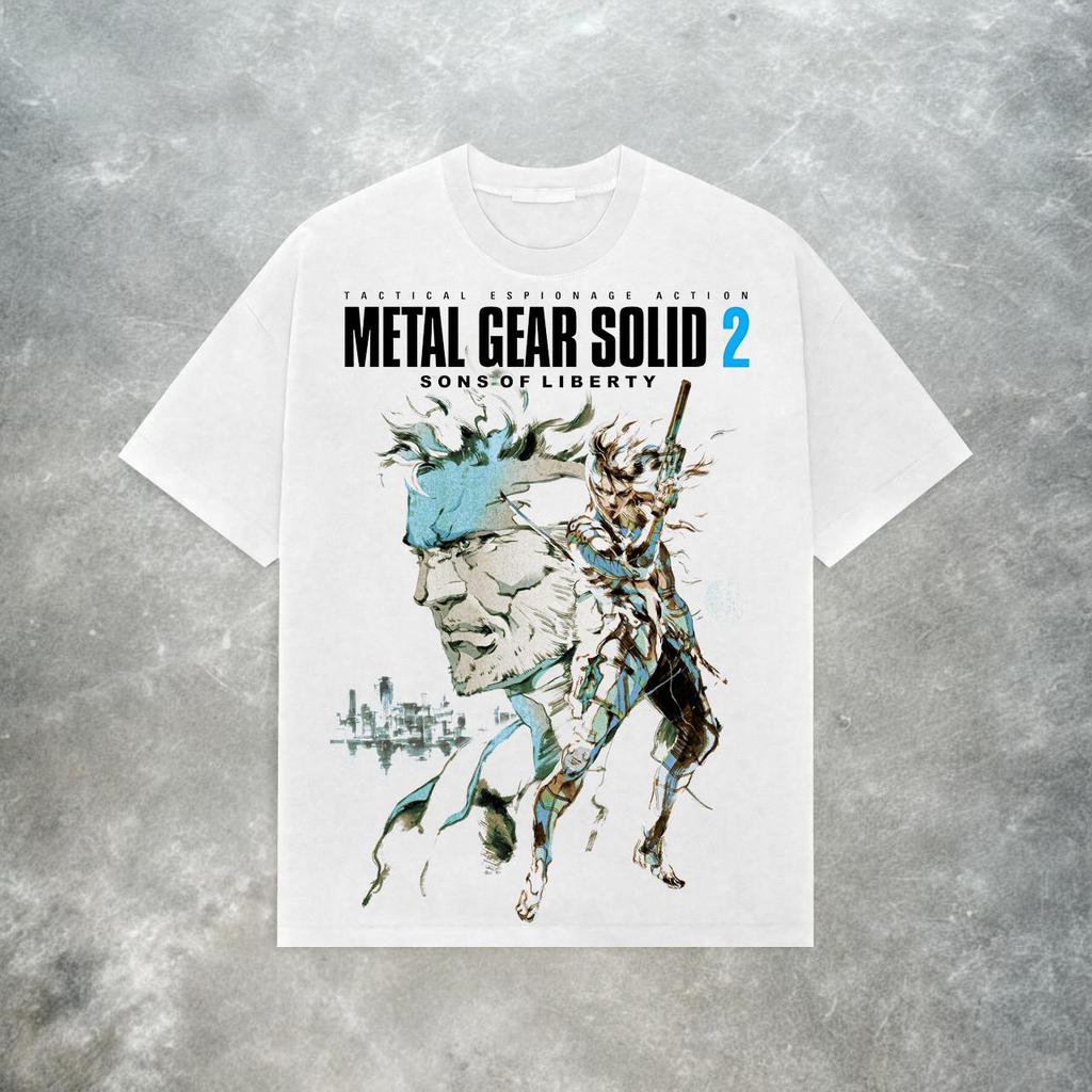 Metal Gear Solid 2 T-Shirt Y2K Taktisches Spionage-Herren-T-Shirt Paar Lässig Locker Sitzend Ganzjahres Streetwear T-Shirt