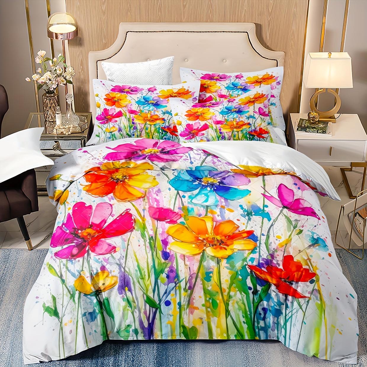 

Floral Bedding Set 3D Printed Duvet Cover Set Skin-Friendly Single Twin Double Size Bedroom Decor Duvet Cover Set Birthday Gift Eu Single 135x200cm