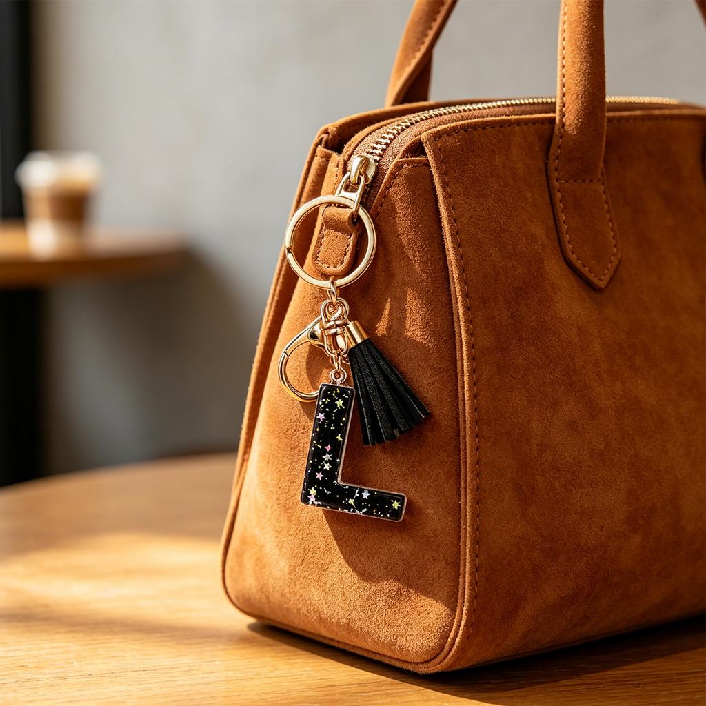 Lightweight Keychain Pendant, Sequins Star Letter A-Z Charm with Tassel, Gift Alphabet Initial Metal Keyring for Handbag Backpack Bag