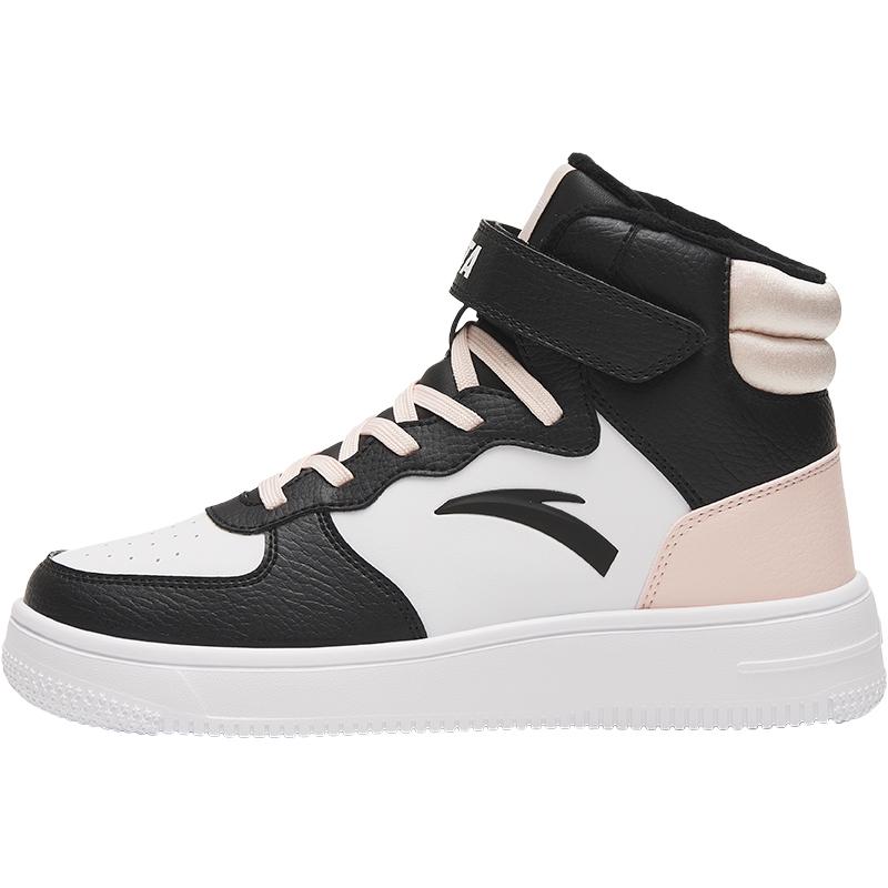 Anta Kids Comfortable Lightweight Shock Absorbing Warm High Top Casual Shoes Kids Casual Shoes Black White Pink A322246932-7