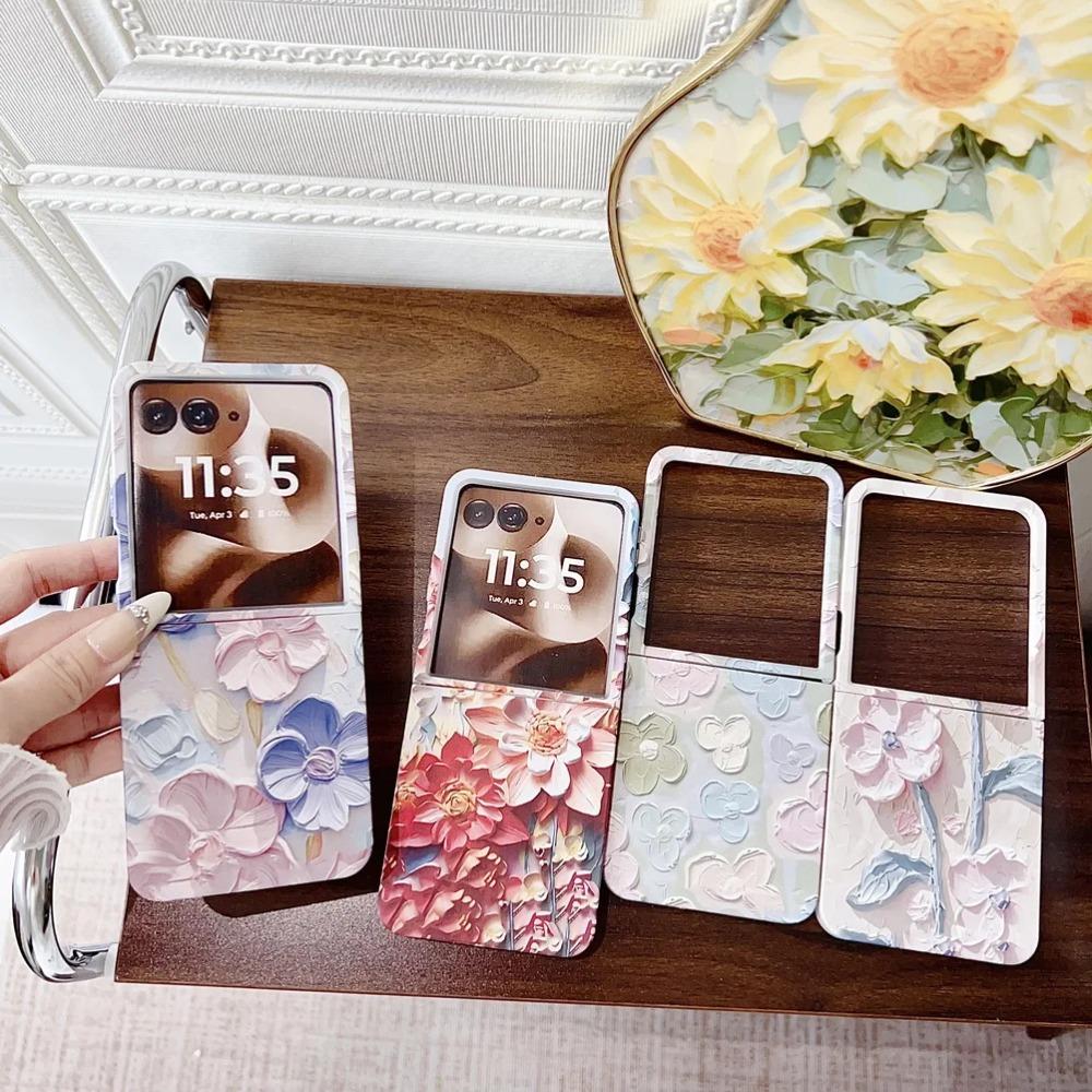 Colorful Embossed Effect Watercolor Flower Phone Case for Motorola Razr 60 Ultra 50 2024 Ultra 2025 Slim Camera Protection Cover