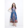 Summer Women Vintage Palace Print Designer Runway Dress V-neck Single Breasted Long Maxi Holiday Beach Boho Dresses with Belt