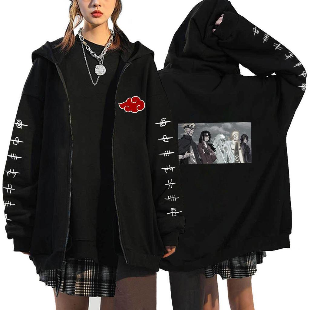 Naruto Men's Cardigan Hooded Sweatshirt Uchiha Itachi Anime Men Women Streetwear Harajuku Akatsuki Hoodies Sweatshirt Clothes