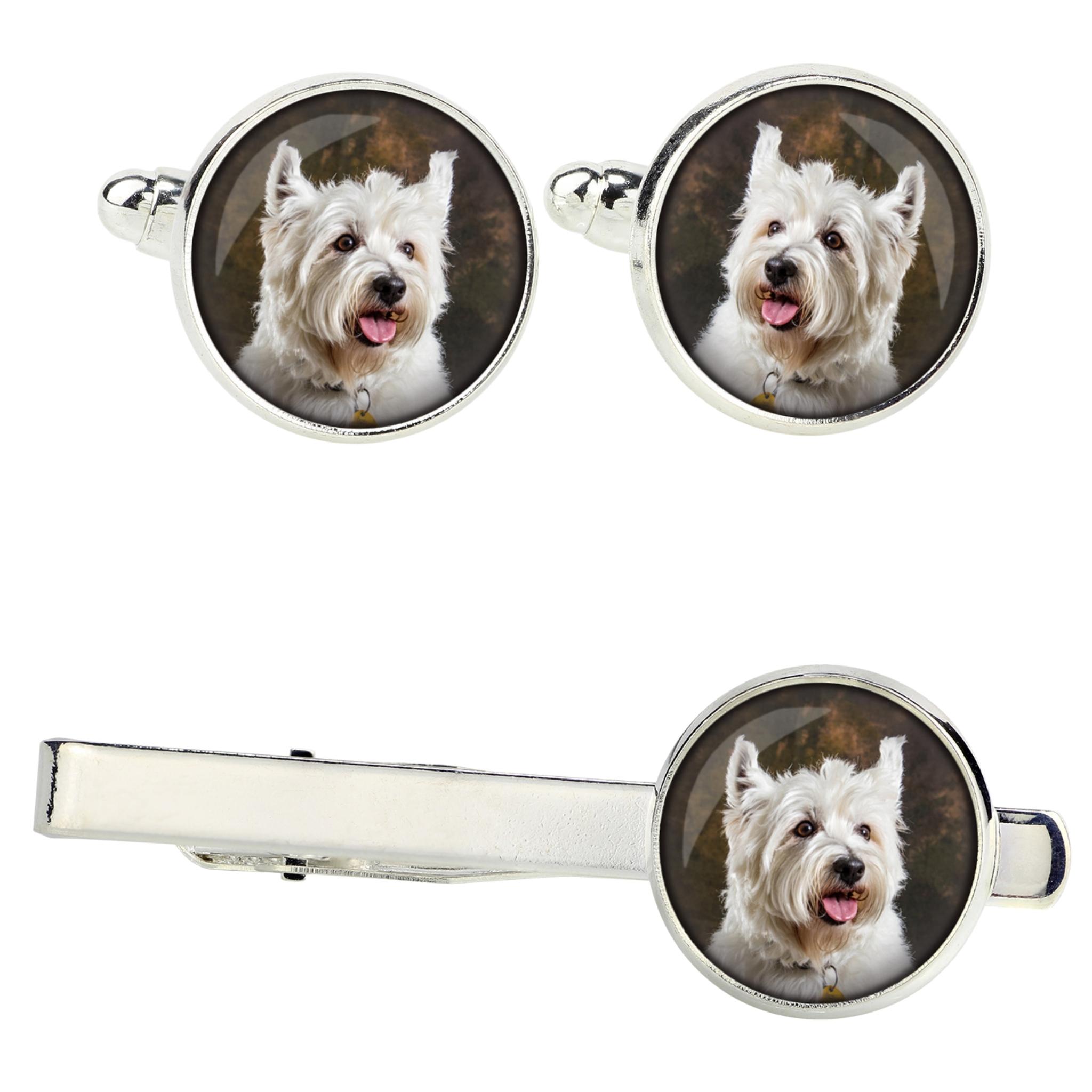 

West Highland White Terrier, Westie, Westy - cufflinks and tie with your photo, a suit decoration, men s jewelry from the Art-Dog brand. срібний