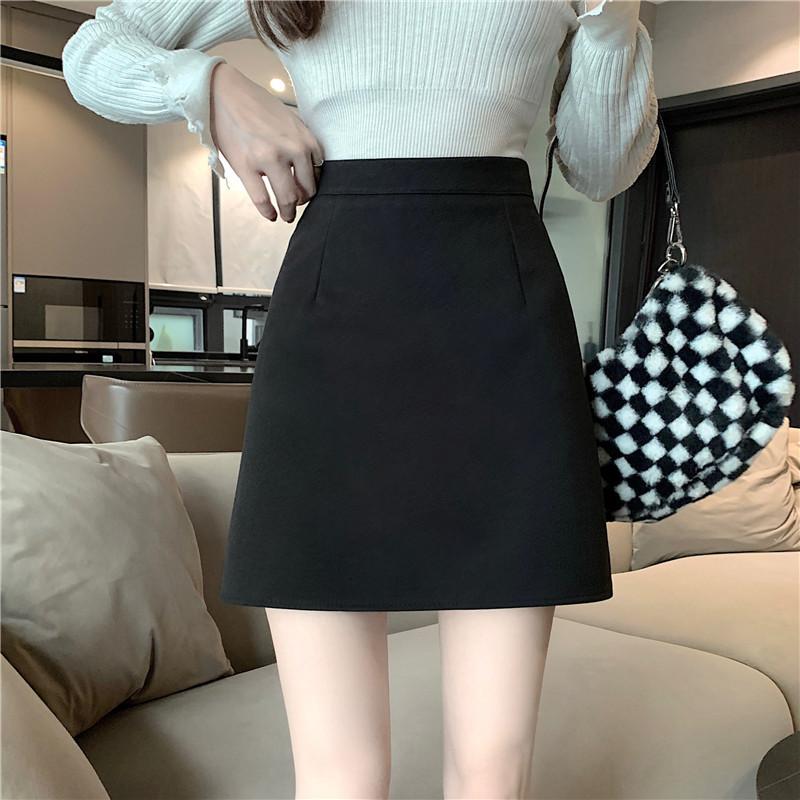 

Однотонная шерстяная юбка для женщин на осень и зиму, новая короткая юбка А-силуэта с высокой талией и запахом на рукавах XL