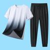 2026 Summer Men's Ice Silk Casual Sports Set: Round Neck Short Sleeve & Long Pants