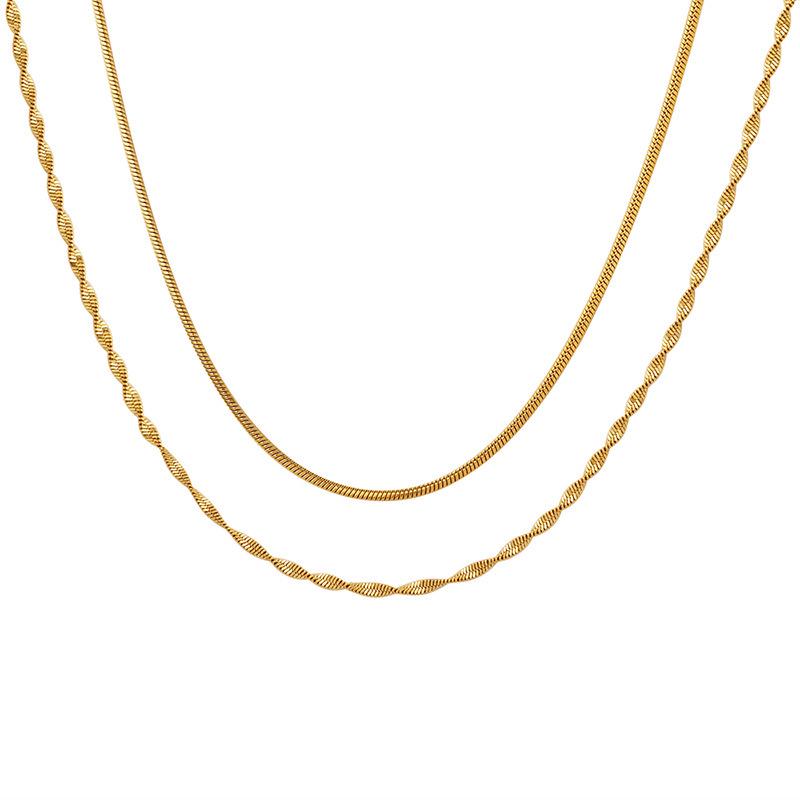 European & American Double Layer Titanium Steel Snake Chain Necklace for Women - Cold, Light Luxury, Simple, Trendy, Clavicle Chain.