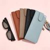 New Shockproof PU Leather Sunglasses Storage Bag Solid Color Durable Sunglasses Pouch with Lanyard Portable Hanging Glasses