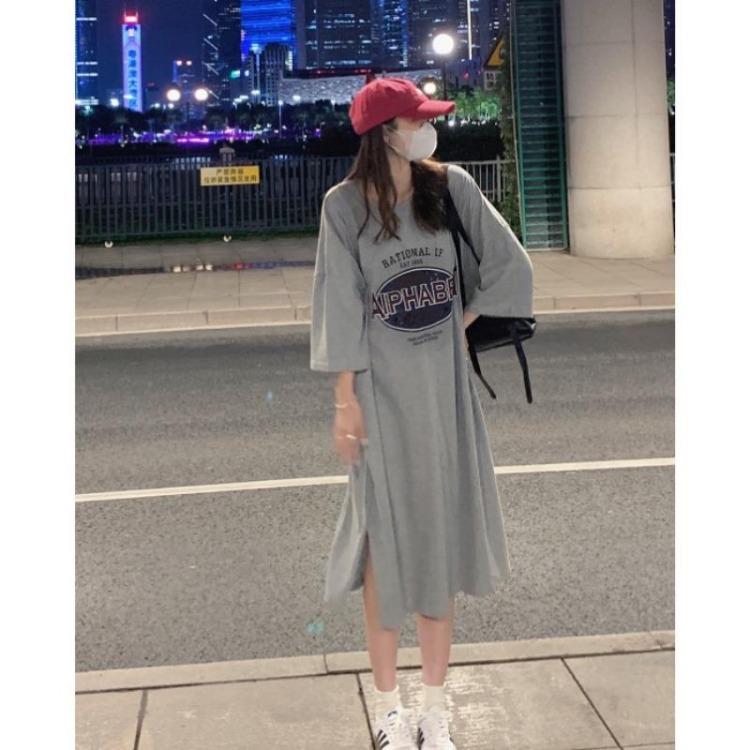 Women Casual Short Sleeve T Shirt Dress Summer Fashion Lazy Over The Knee Plus Size Long Dress