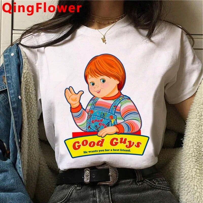 Chucky Harajuku Funny Cartoon Horror T Shirt Women Harajuku Ullzang Graphic T-shirt Vintage Anime Unisex Tshirt Fashion Top Tees FeUnisex