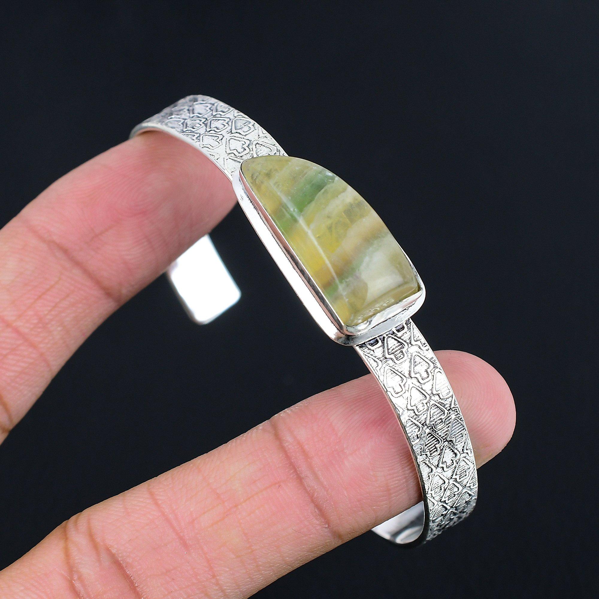 

Birthday Gift For Her Natural Multi Fluorite Bangle Adjustable 925 Silver Adjustable