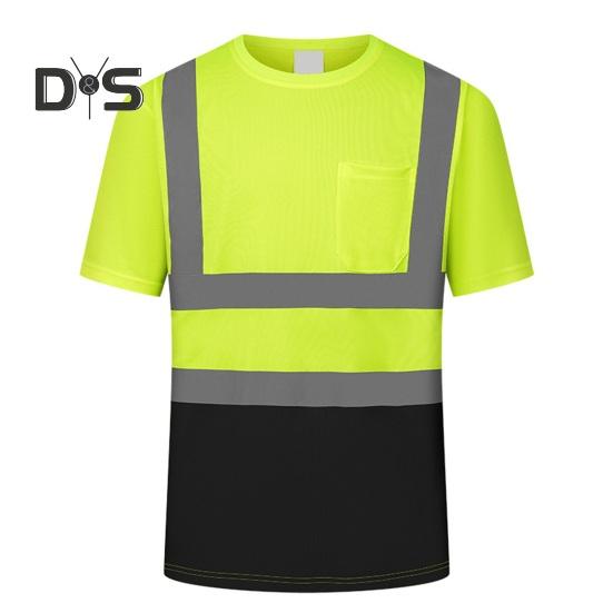 

Мужская светоотражающая одежда с коротким рукавом и круглым вырезом, светоотражающая футболка с сетчатыми вставками, промышленная рабочая одежда M чёрный