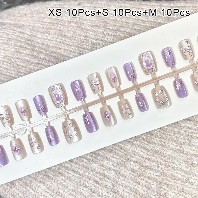 10/30Pcs Oval Fake Nails Art Dyeing Gilding Fake Nails Full Cover Wearable Starlight Design Press On Nails Tips Glitter Aurora