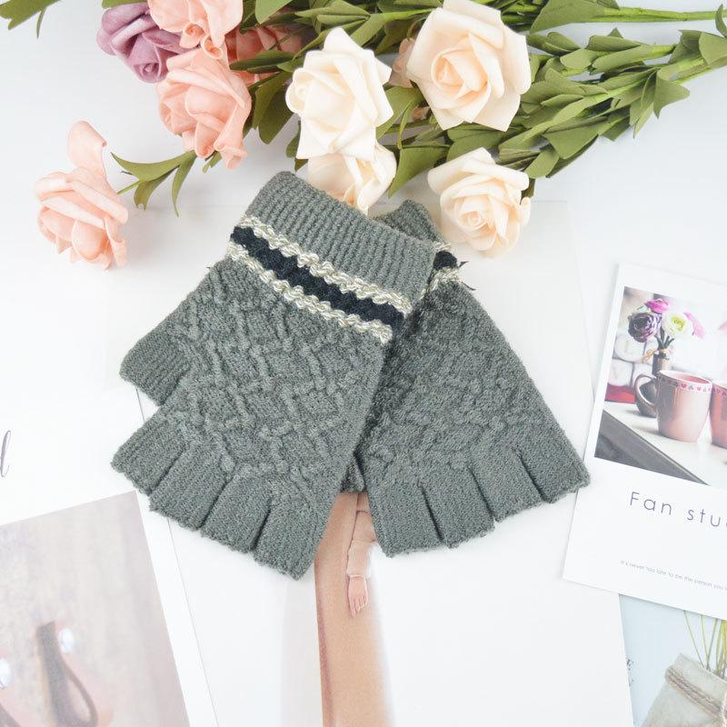 Gants demi-doigts pour homme hiver hiver chaud tricotés laine épaissis doigts nus