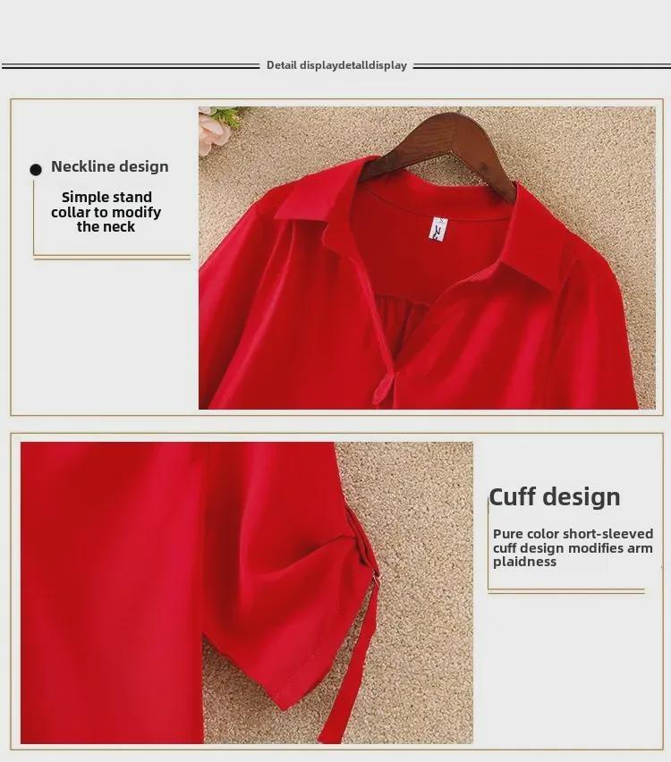 2022 Summer Women Chiffon Shirt Loose Fit Mid Length Slim Waist Design