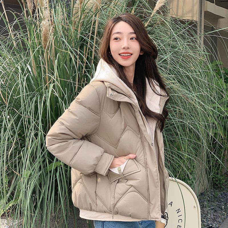 Winter short fake two-piece schoolgirl padded jacket loose small padded jacket hooded thickened padded jacket