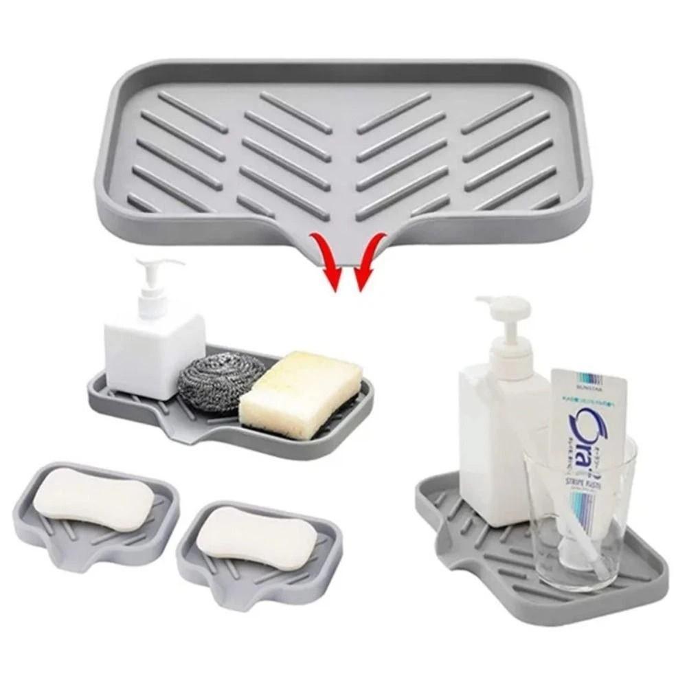 No Standing Water Sink Silicone Tray Silicone Drain Storage Tray Sponge Storage Holder  Home Decor