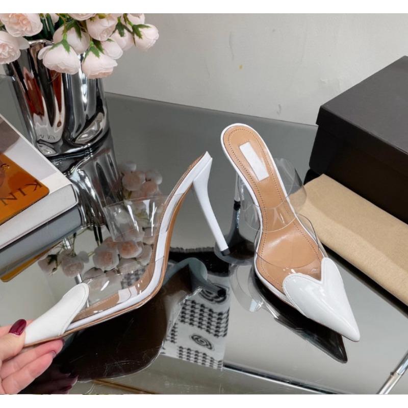 High heels transparent love surface spring and summer new color matching thin heels women's shoes light mouth bag head half drag pointed women's shoes