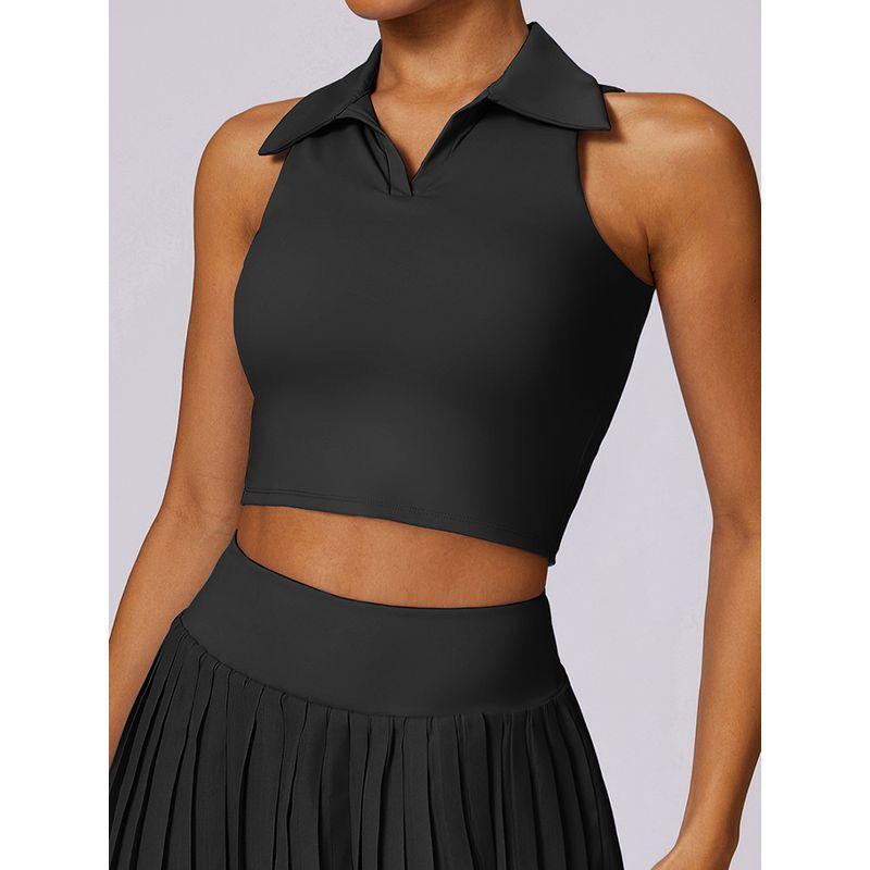 With Chest Pad Sports Vest Women Running Tennis Fitness Underwear Polo Lapel Outer Wear Sweatshirts Yoga Clothes Top