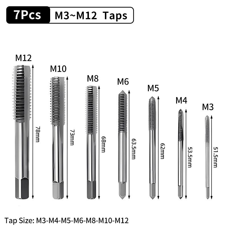 Adjustable M3-M12 T-Handle Ratchet Tap Holder Wrench Tap Wrench Drill Set Hand Tapping Tools Screw Thread Tap Drill Bit
