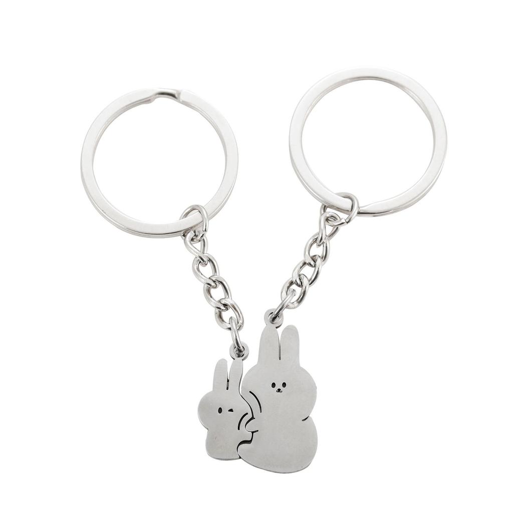 Gold Silver Black White Splicing Cat Stainless Steel Keychain Cute Cartoon Design Fashion Couple Pendant Practical Backpack Decoration