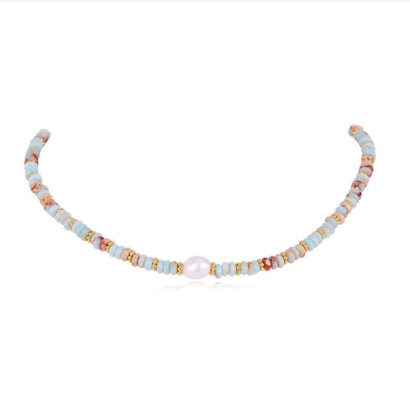 Color Dopamine Shoushan Stone Freshwater Pearl Necklace Femininity Fashion Niche Autumn And Winter Beaded Neck Chain Jewelry