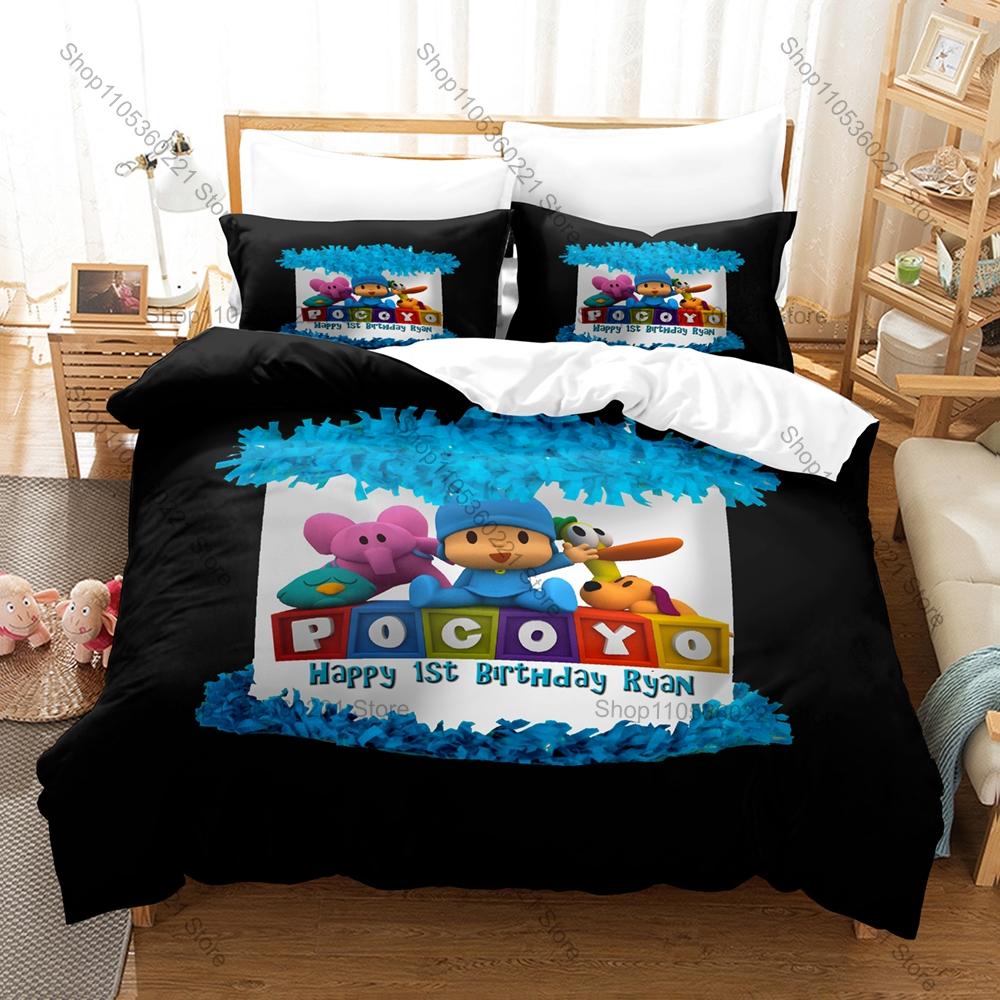 Kühl Weich Polyester Mikrofaser Let's Go Pocoyo Lern Cartoon Thema 3-teilige Bettwäsche 1 Bettbezug + 2 Kissenbezüge Ganzjahres