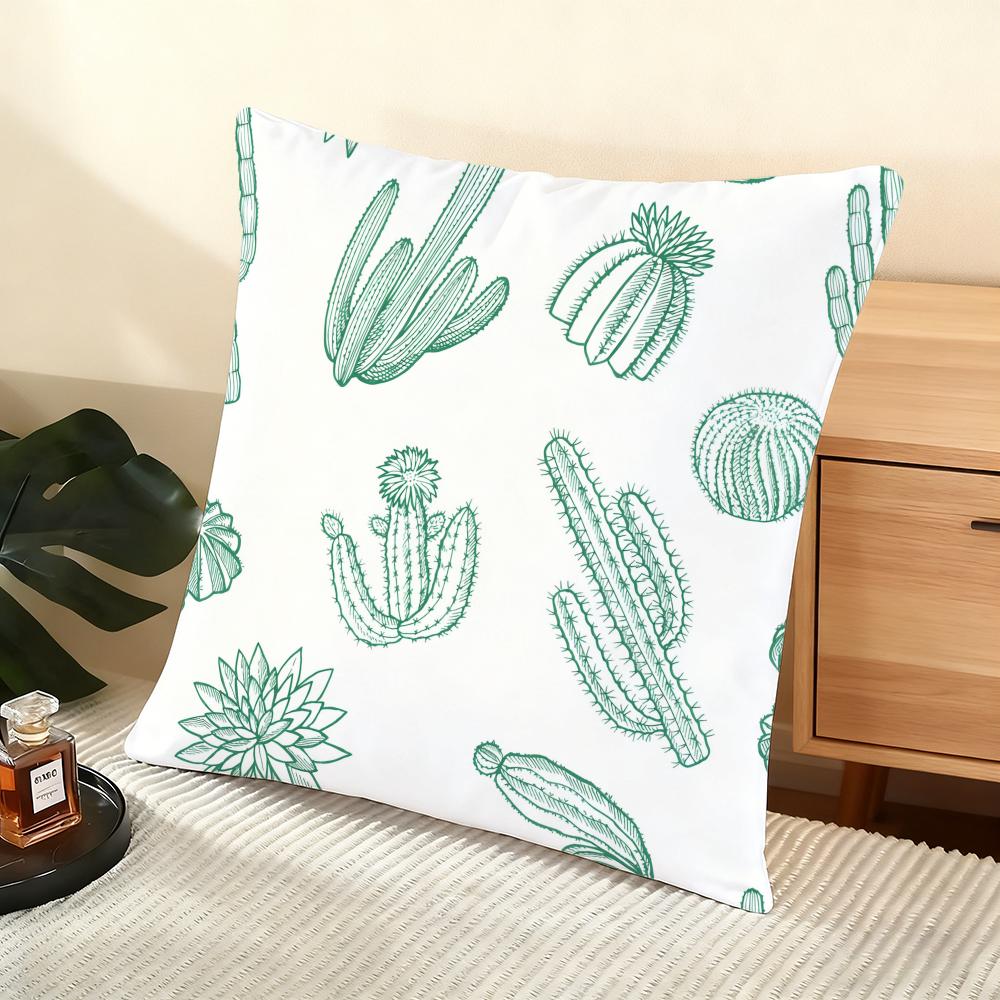 Cactus Pattern Cushion Cover Soft Short Plush Pillow Cover Smooth Cozy Texture Aesthetic Cushion Case Home Decor