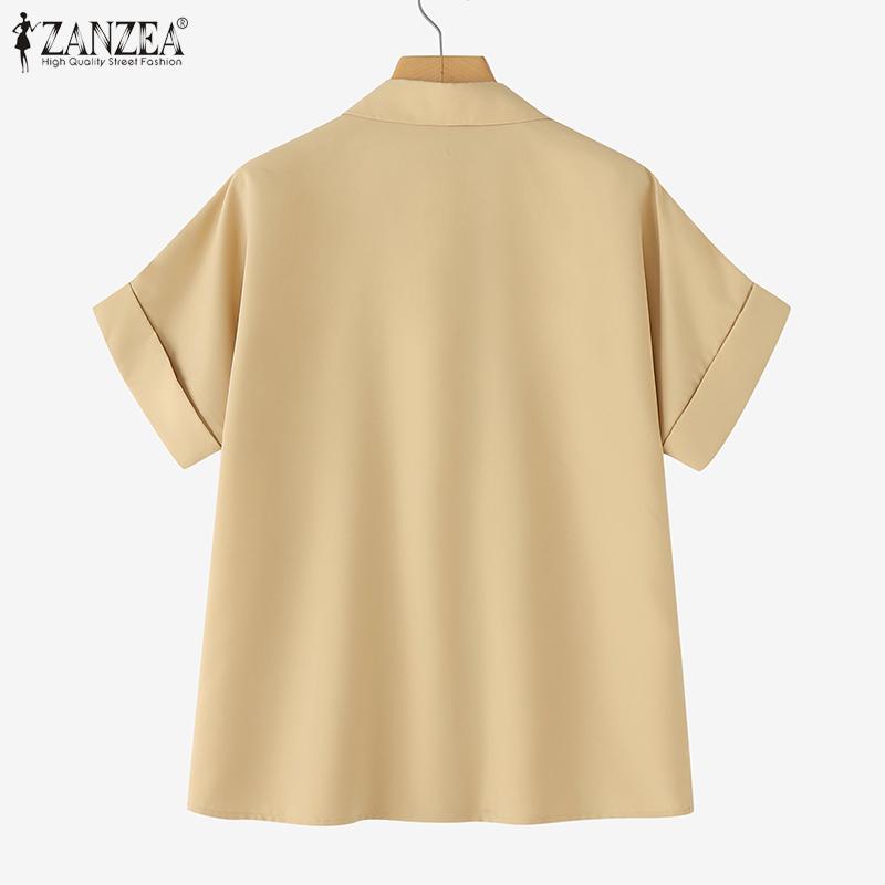 ZANZEA Women Turn Down Collar Loose Casual Short Sleeve Blouse