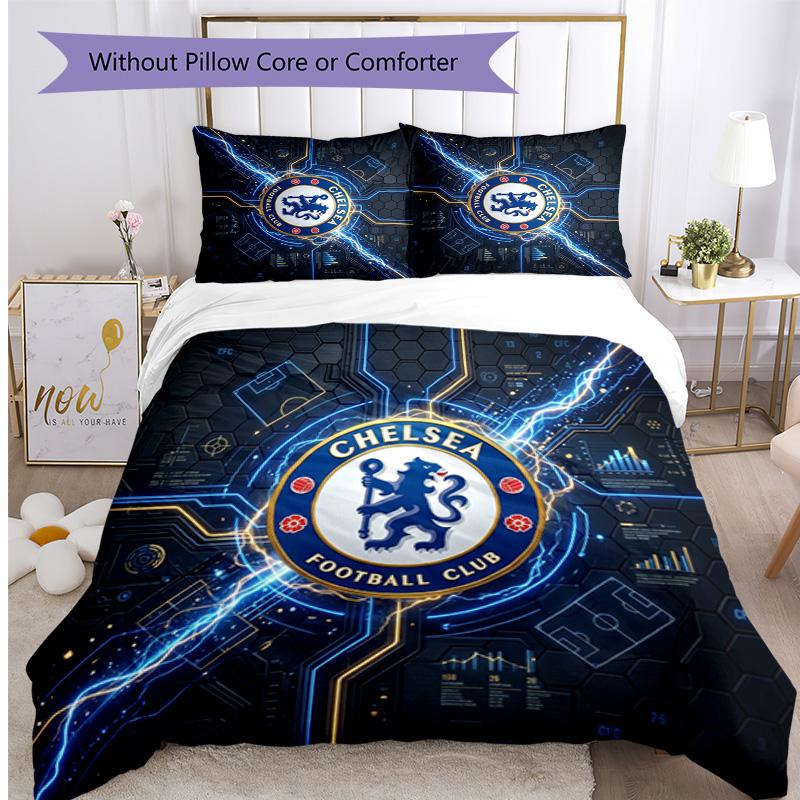 Chelsea FC Pattern Printed 3PCS Bedding Set Soft Skin-Friendly Washable Duvet Cover & Pillowcases Set All Season Bedroom