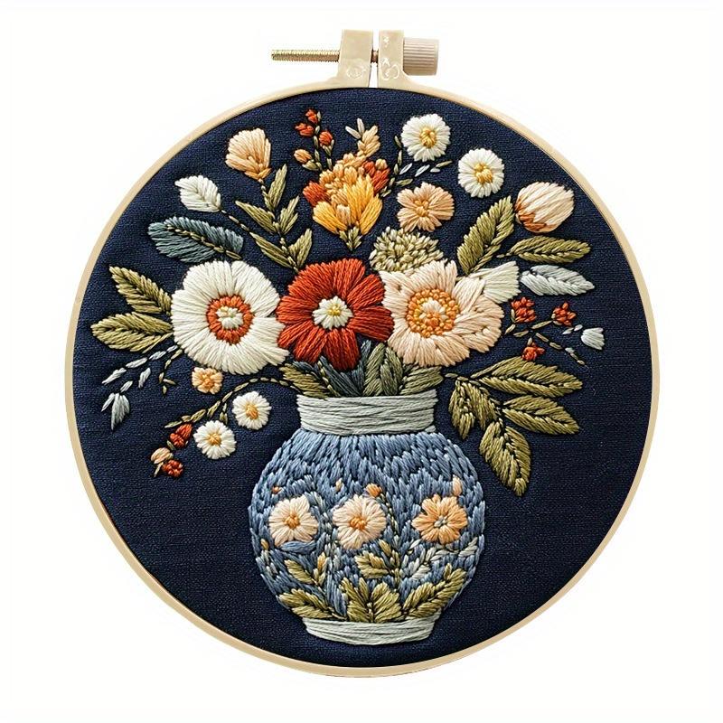 

1Pcs Flower and Vase Handmade DIY Embroidery Fabric Material Package, Suitable for Embroidery Lovers 20cm